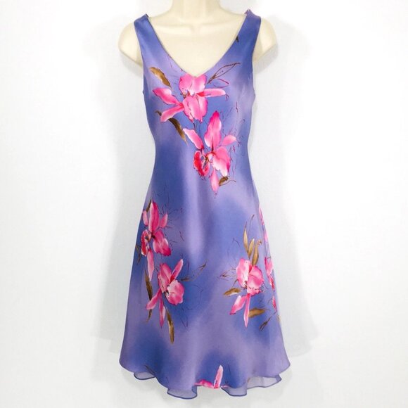 Jones New York 100% Soft Silk Dress & Scarf Sz 8(M) Chiffon Floral Fairy Whimsy - Picture 1 of 14